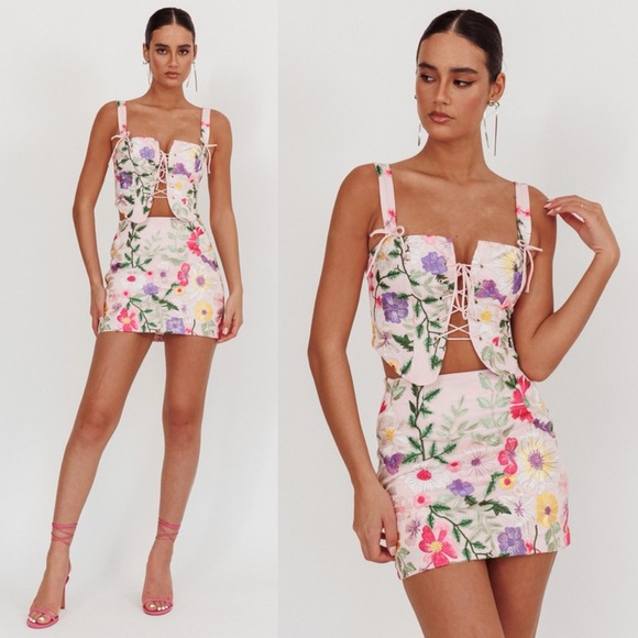*24 HOUR SALE* Garden Party Embroidered Floral Skirt Set